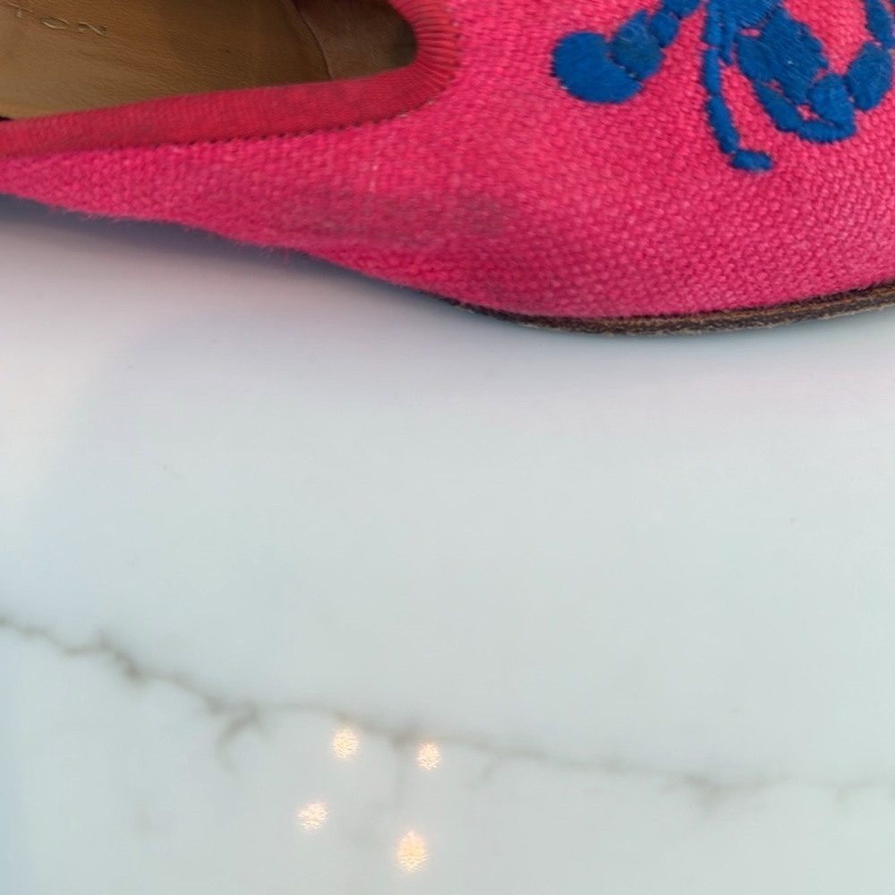 Stubbs & Wootton pink Slipper mules with blue needlepoint Crab Motif Size 9 - Picture 8 of 9